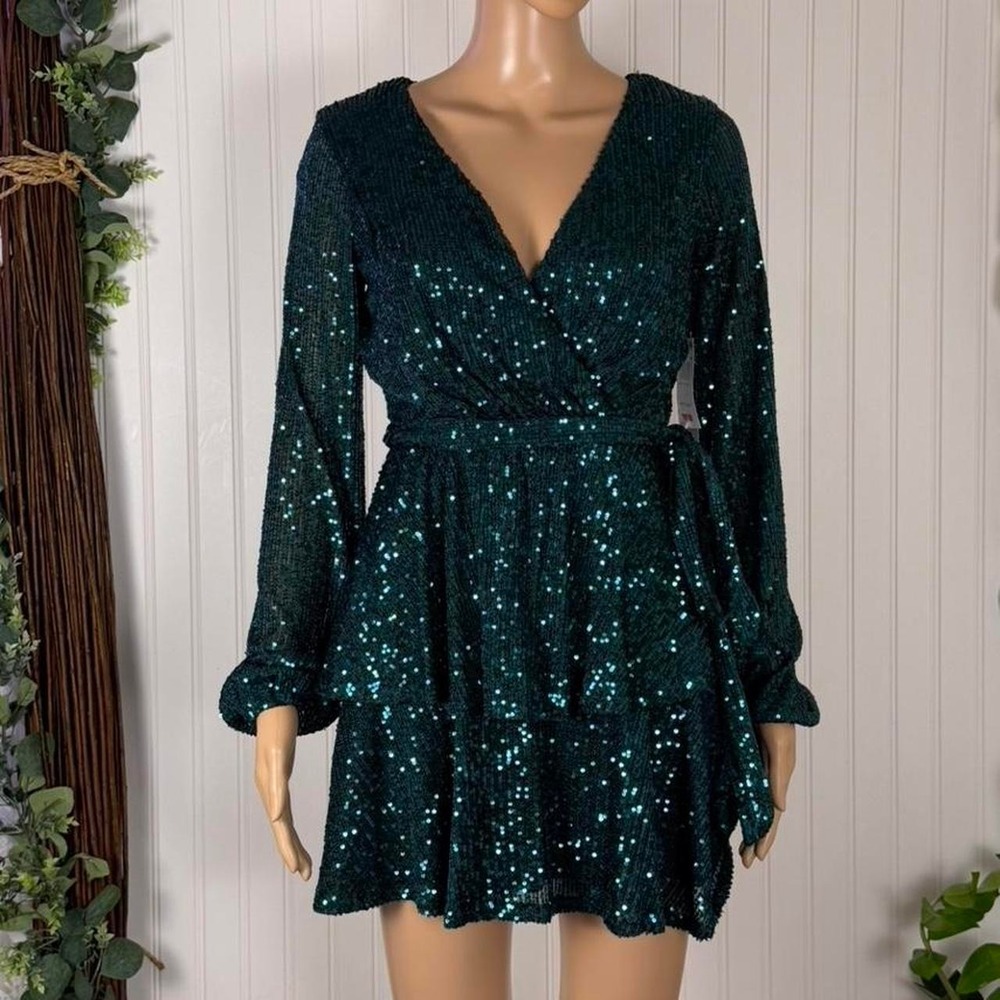Emerald green sequin mini dress